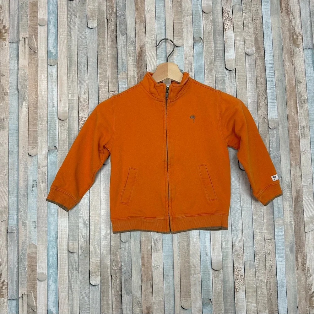 Janie and Jack 4 Boys Orange Full‎ Zip Jacket Sweatshirt Cotton Terry Knit Palm
